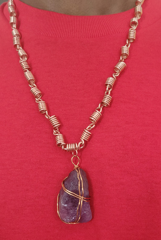 Cooper Wrapped Amethyst Crystal with Cooper Links