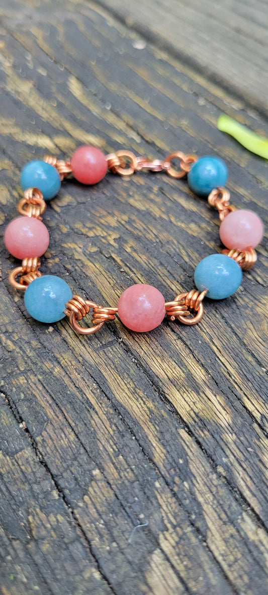 Sunstone and Chalcedony Copper Bracelet